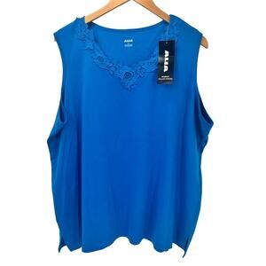Alia Tank Top Womens 3X Blue Shirt Floral Lace Detail V-Neck Pullover NEW